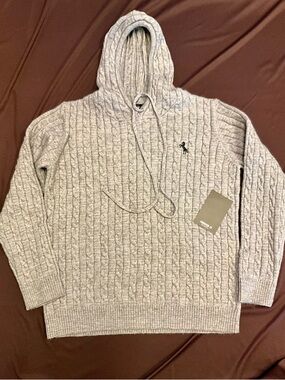 Forever 21 Light Gray Cable Knit Hooded Sweater